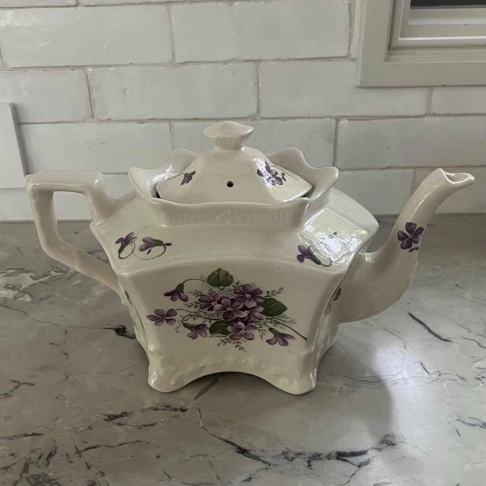 Purple flower teapot Staffordshire England